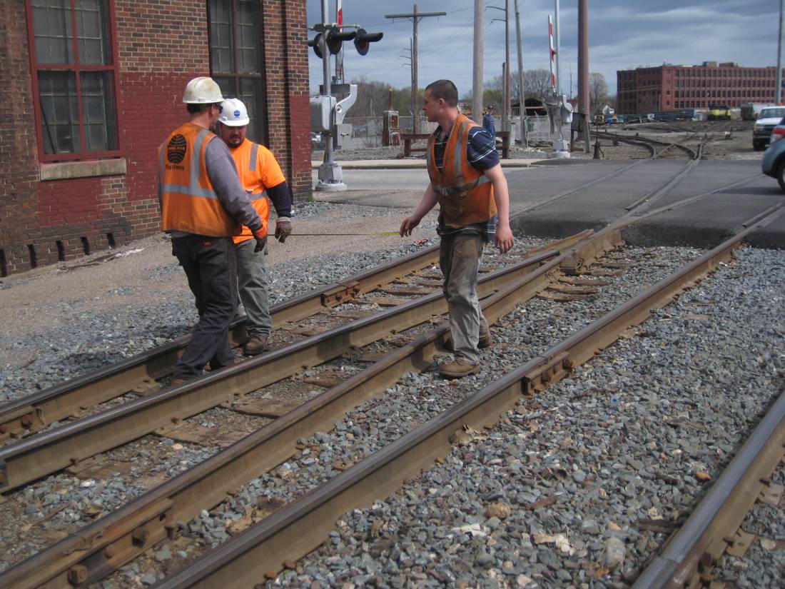 Railway track construction worker, at work