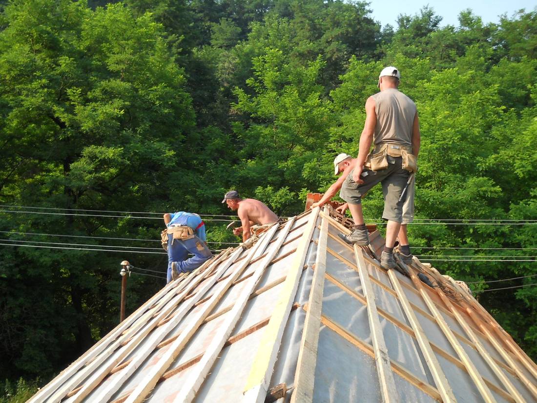 Sheet metal roofing occupations, at work