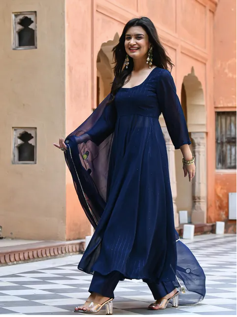 Costume à sequins bleue (ensemble de 3)